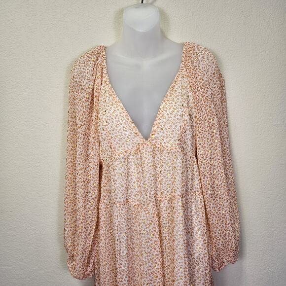 ASOS Curve Maxi Dress Lurex Chiffon Ditsy Floral Cottage Boho Fairy Gold Size 4 - Picture 16 of 16